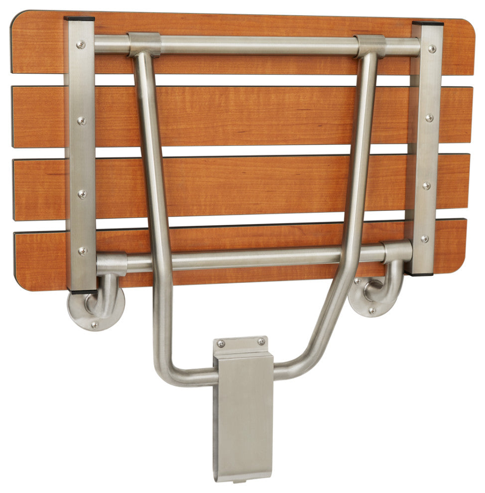 ADA Folding Wall Mount Teak Phenolic Bathroom Shower Seat Bench, 24"
