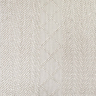Geometric Handwoven Area Rug, Wool, Polyester, Cotton Blend, Ivory, White, 5x7
