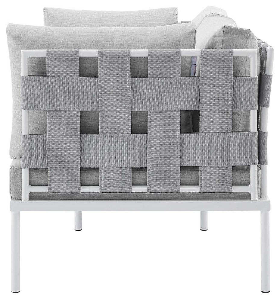 Lounge Sectional Sofa Chair Table Set, Sunbrella, Aluminum, Gray, Outdoor