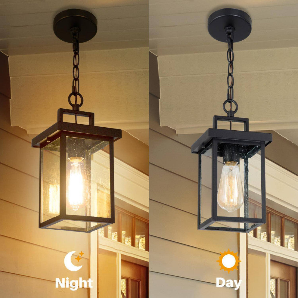 LNC 1-Light Industrial Outdoor Wall Lantern with Seeded Glass Panels, Single Pendant