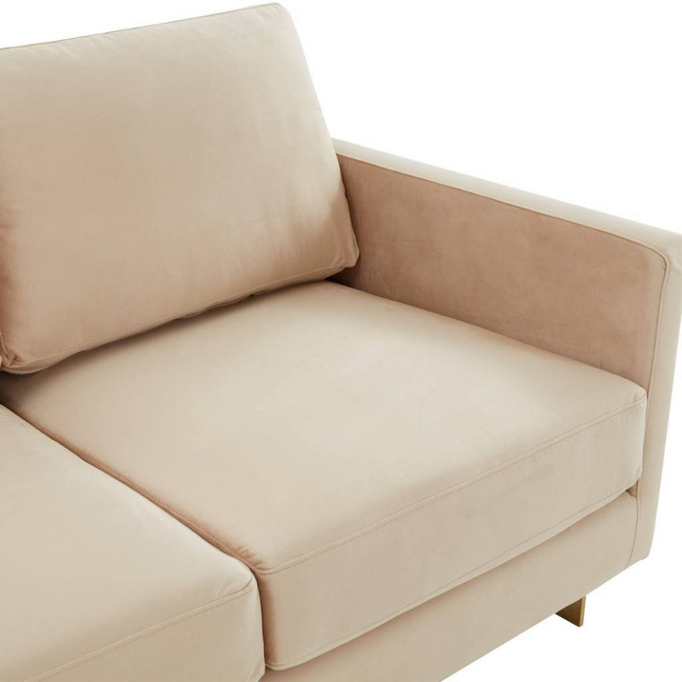 LeisureMod LA55BG Lincoln Beige Modern Mid-Century Velvet Loveseat Gold Frame