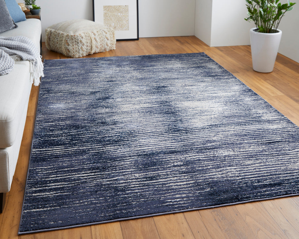 Weave & Wander Armada Minimal Navy Blue/Blue Rug, 5'x8'