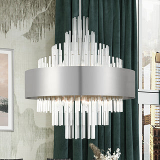 14 Light Brushed Nickel Large Pendant Chandelier