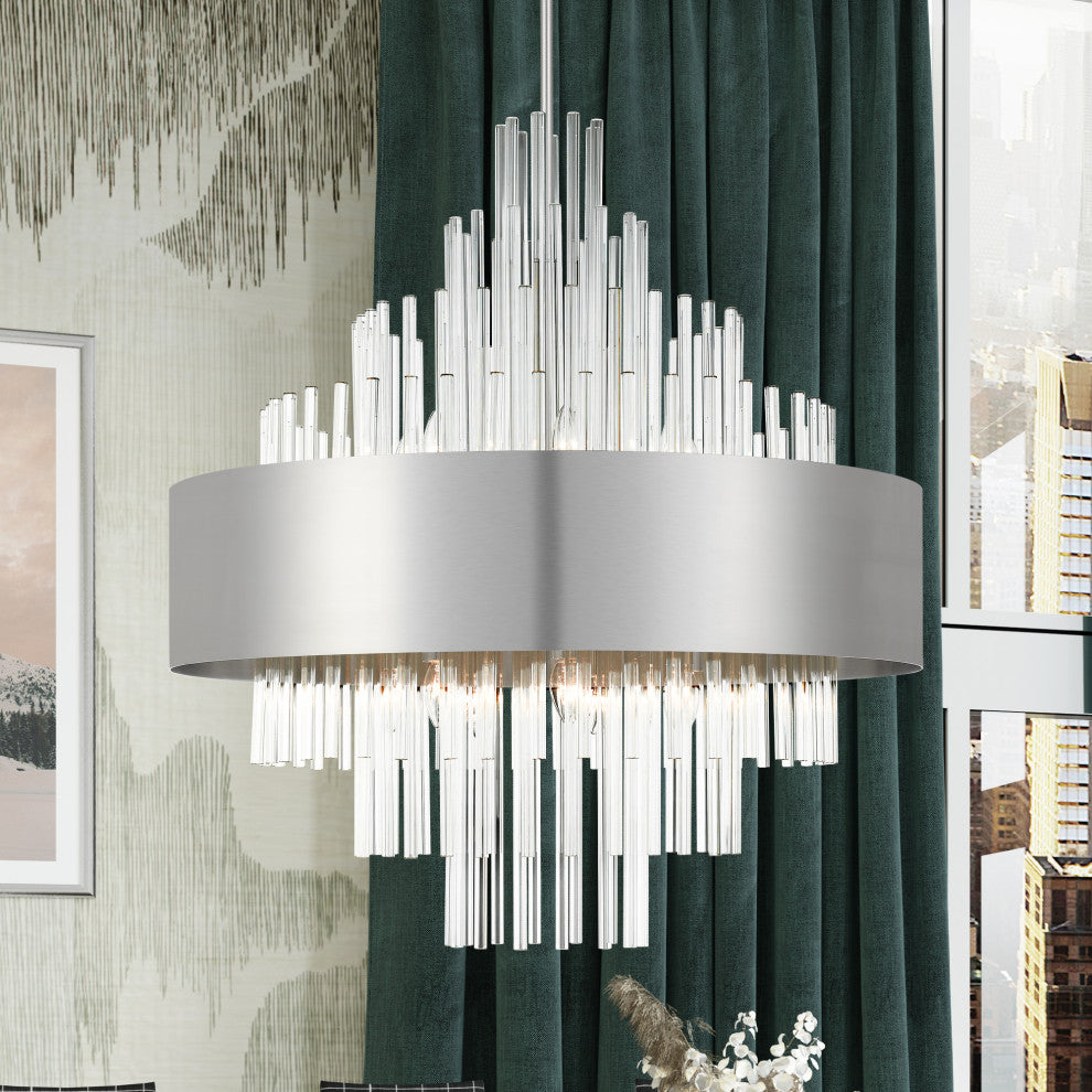 14 Light Brushed Nickel Large Pendant Chandelier