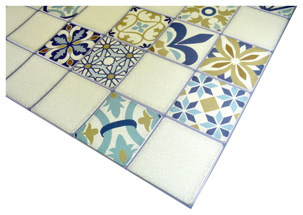 Blue Beige Tile 3D Wall Panels, Set of 10, Covers 49 Sq Ft
