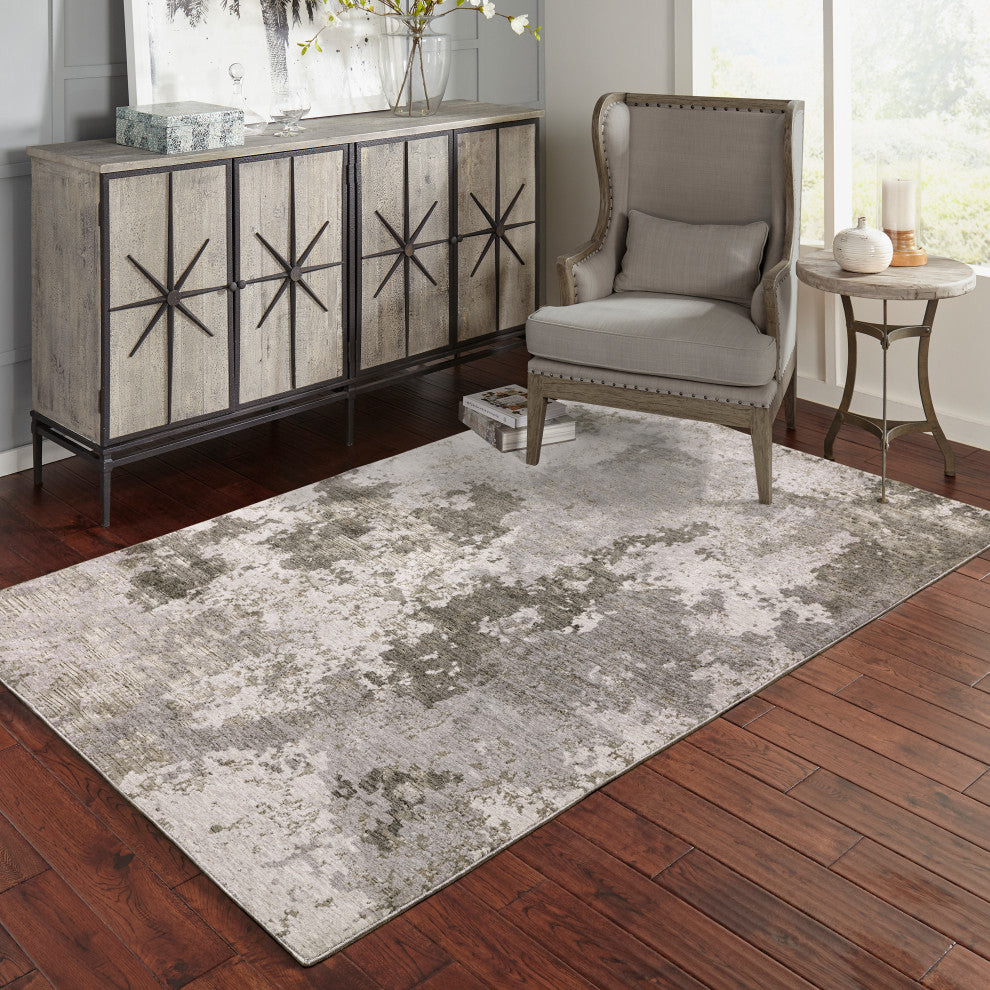 Noble Distressed Abstract Grey/ Ivory Indoor Area Rug, Grey, 5'3"x7'6"