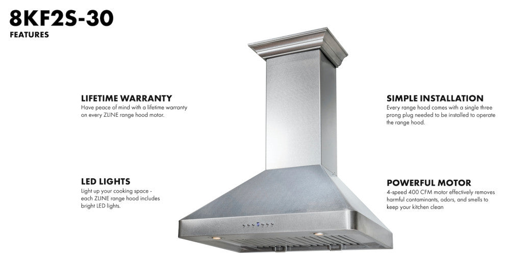 ZLINE 30" Wall Mount Range Hood, DuraSnow Stainless Steel