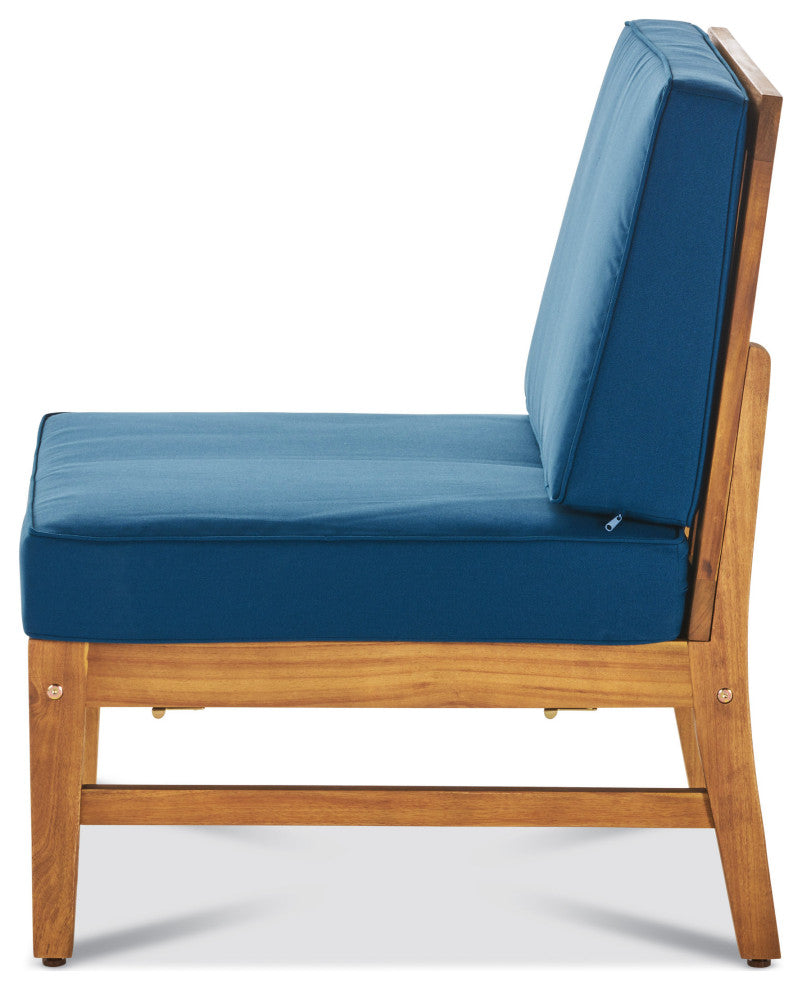 GDF Studio Judith Outdoor 9 Seater Sectional Sofa Set With Cushion, Teak/Blue