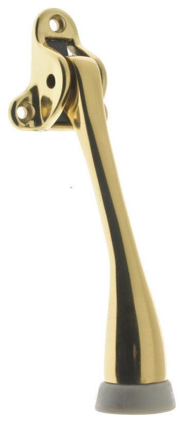 Genuine Solid Brass Triangle Kickdown Stop/Holder: 5" Projection, Polished Brass