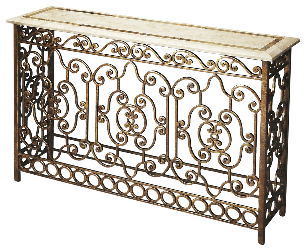 Butler Contessa Iron and Fossil Stone Console Table
