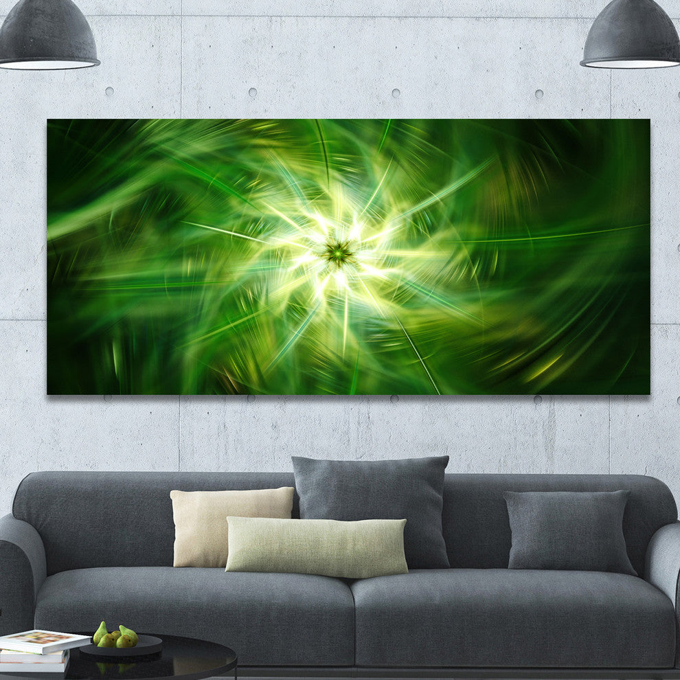 Rotating Fractal Green Fireworks, Large Floral Canvas Art Print, 60"x28"
