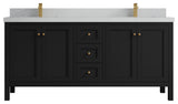 Nashville 72" Double Sink Bath Vanity, Black 2" Carrara Quartz