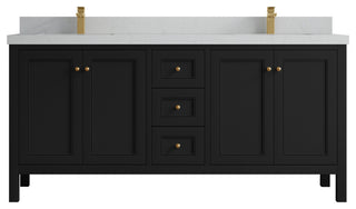 Nashville 72" Double Sink Bath Vanity, Black 2" Carrara Quartz
