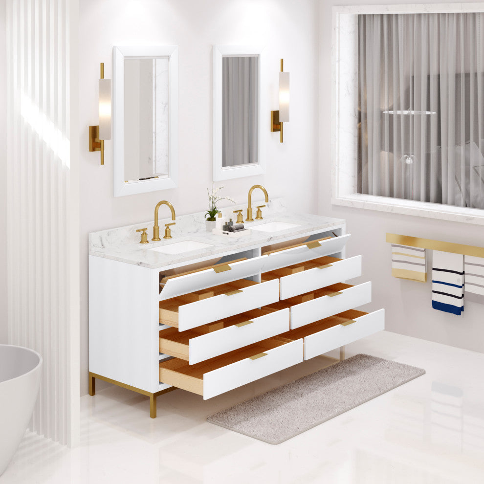 Bristol 72" Marble Countertop Vanity, White With Gooseneck Faucet