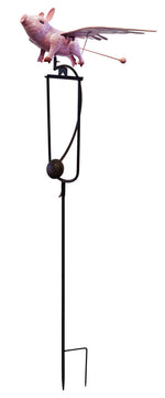 Metal Rustic Flying Pig Rocker Garden Stake Outdoor Kinetic Wind Sculpture