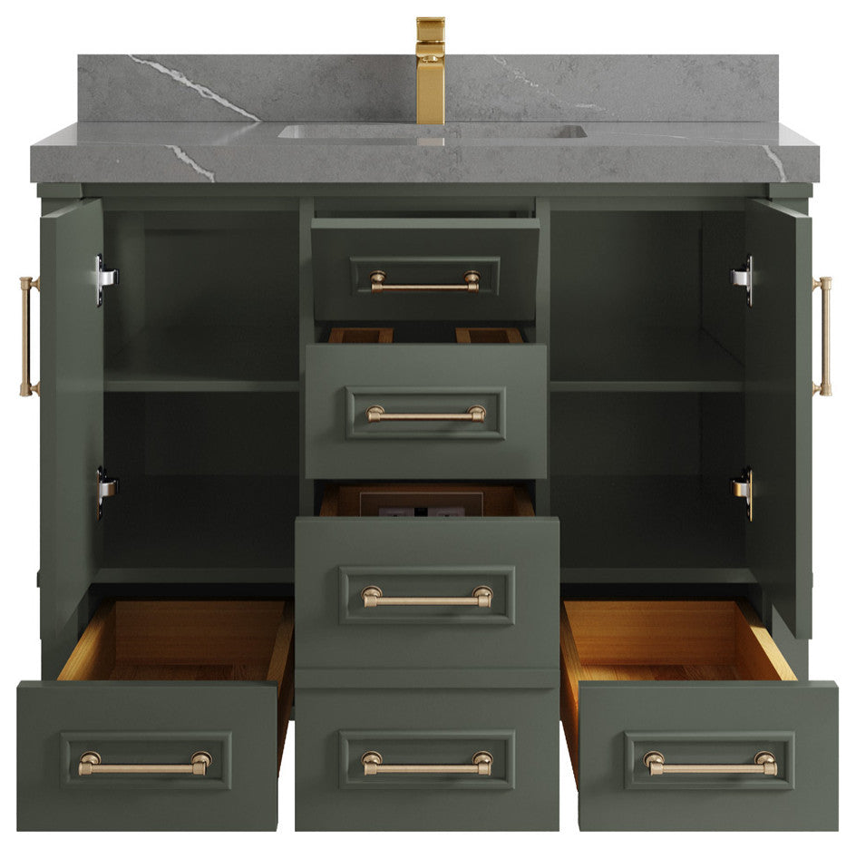 Aberdeen 42 Single Sink Bath Vanity in Pewter Green 2" Piatra Gray