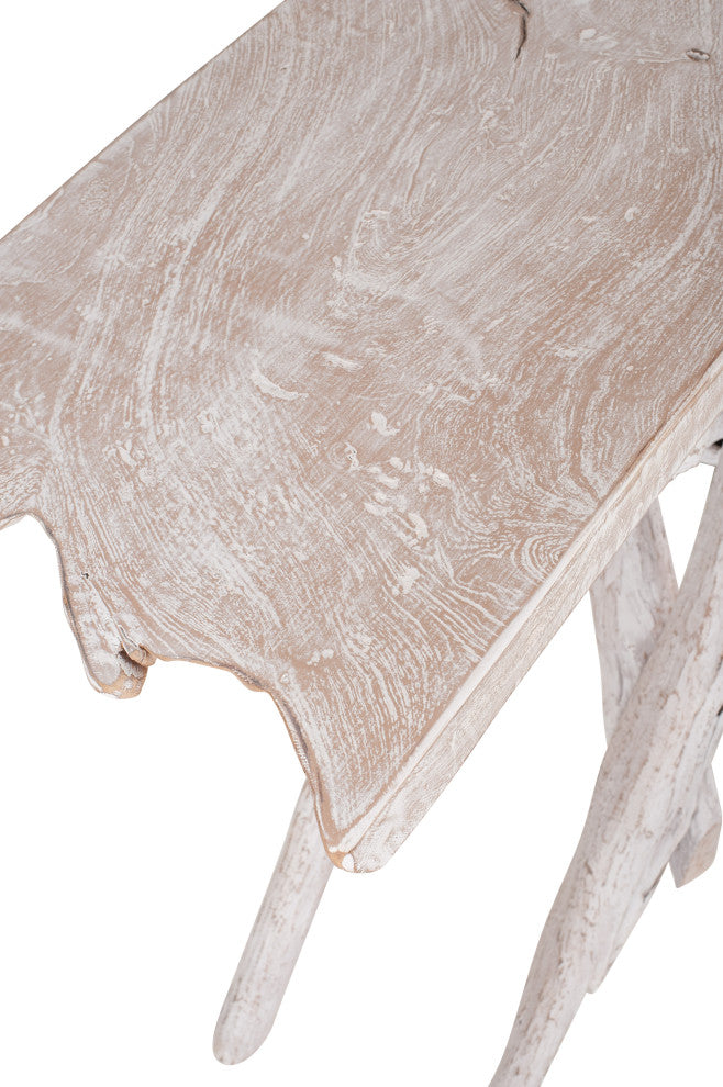 East at Main Selene White Teak Root Console Table