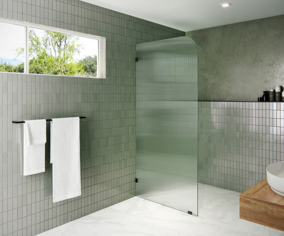 36"x78" Frameless Shower Door, Single Fixed Panel Fluted Radius, Oil Rubbed Bronze, 36" Left