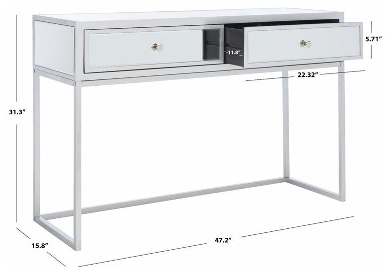 Elegant Modern Desk, Glam Mirrored Design With 2 Storage Drawers & Round Knobs