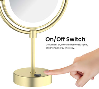 Circular LED Free Standing Magnifying Make Up Mirror, Brushed Gold