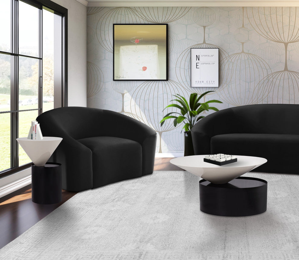 Damon White Metal Top Coffee Table, Matte Black Base