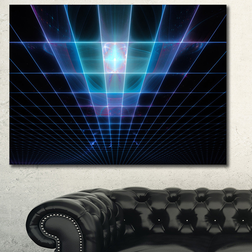 Blue Laser Protective Grids, Oversized Abstract Canvas Art Print, 60x40