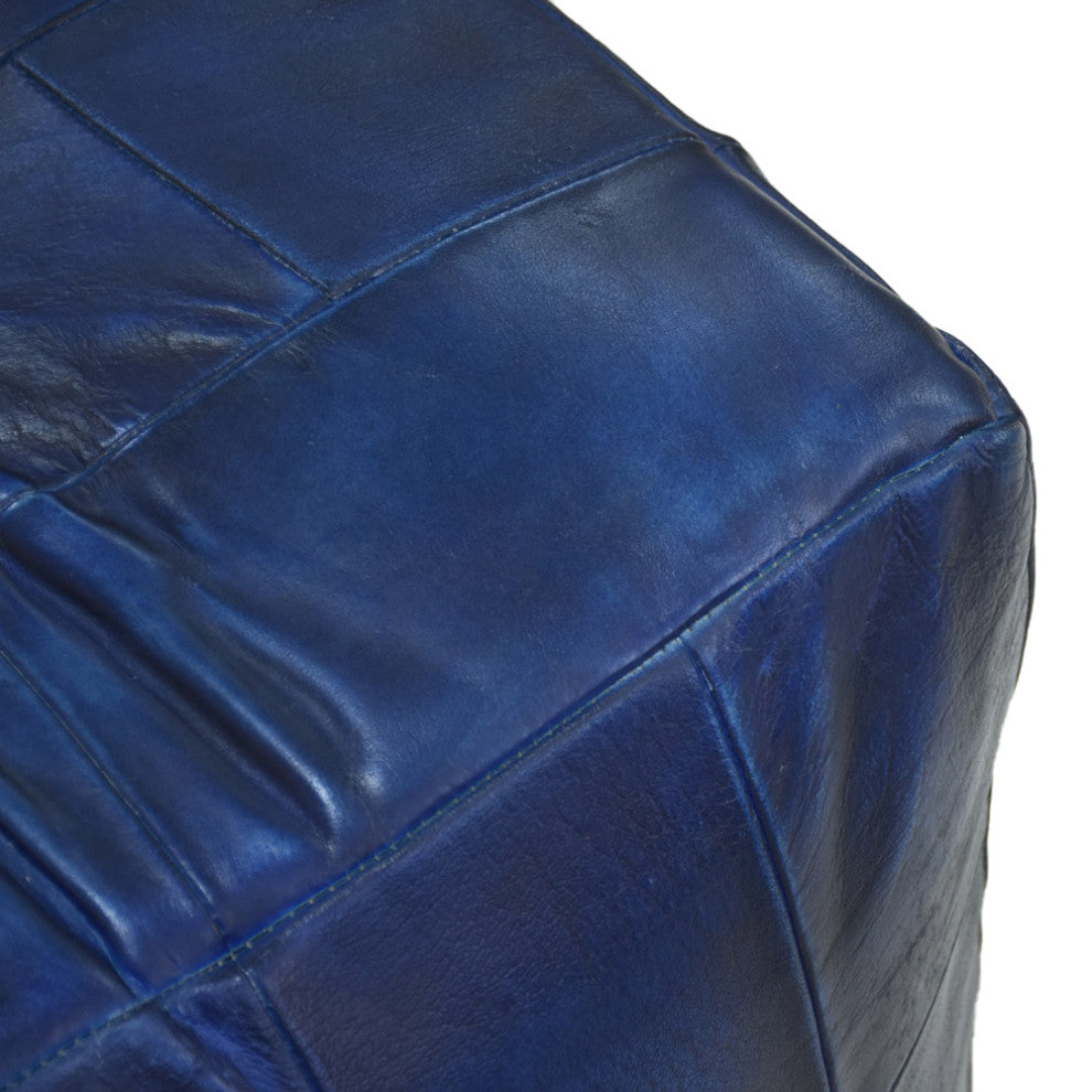 Geometric Handmade Leather Pouf (Recycled Foam with Fibre Fill) Black, [Square]16x16x16
