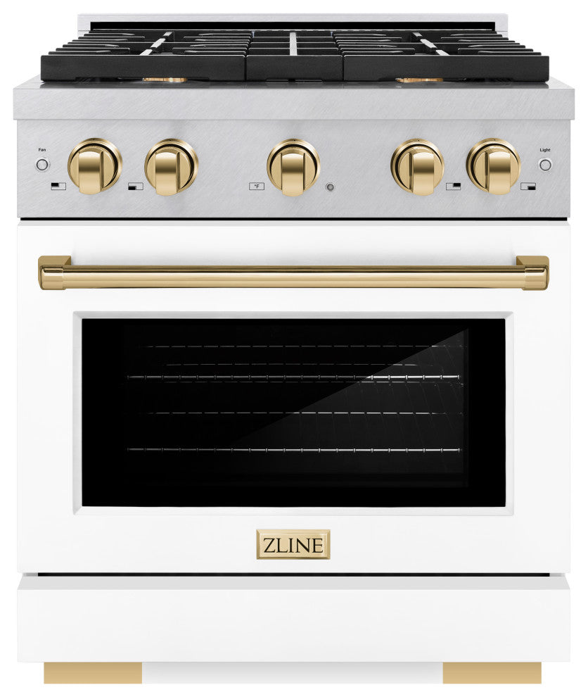 ZLINE 30" Gas Range, DuraSnow With White Matte and Gold SGRSZ-WM-30-G