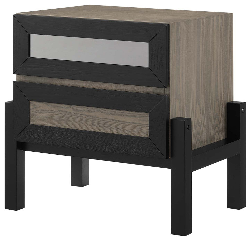 Platform Bed Nightstand Set, Queen Size, Brown Oak, Wood, Modern, Mid Century
