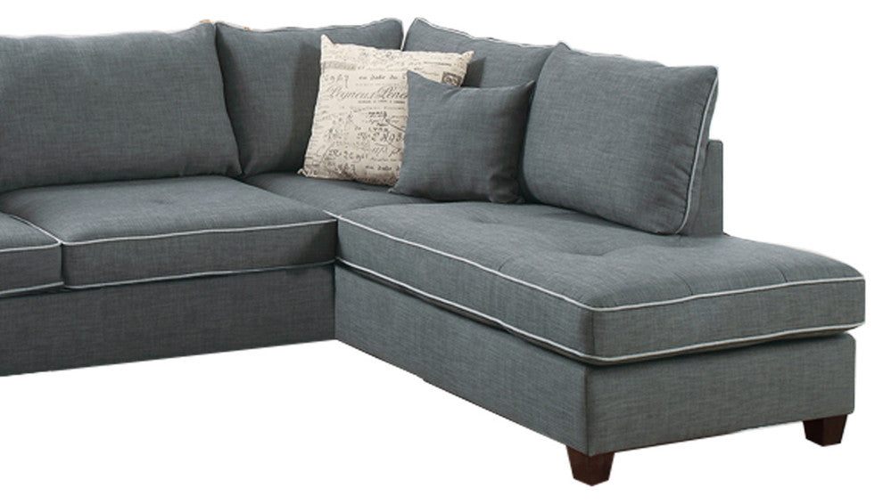 Benzara BM166705 Dorris Fabric 3 Piece Sectional With Storage Ottoman, Gray