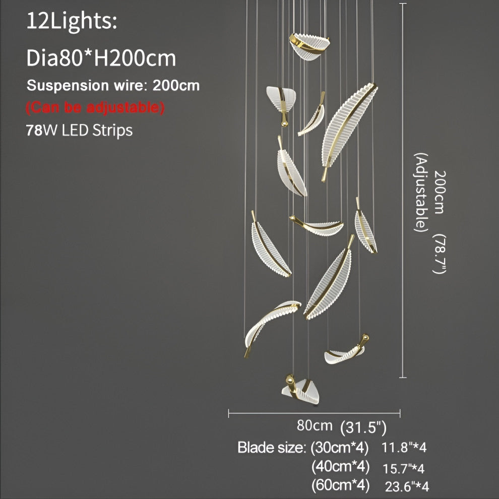 Cagnes-sur-Mer | Crystal Gold Leaves Pendant Chandelier, 12 Leaves