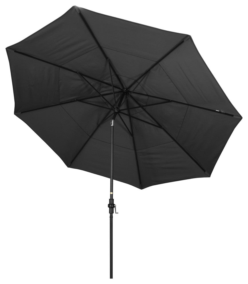 11' Stone Black Collar Tilt Crank Aluminum Umbrella, Sunbrella, Black