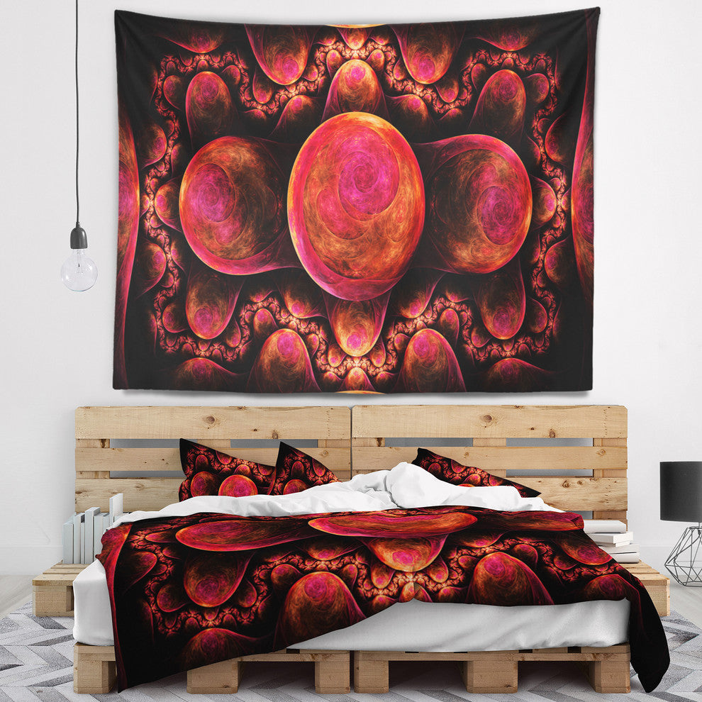 Red Exotic Fractal Pattern Abstract Wall Tapestry, 92"x78"