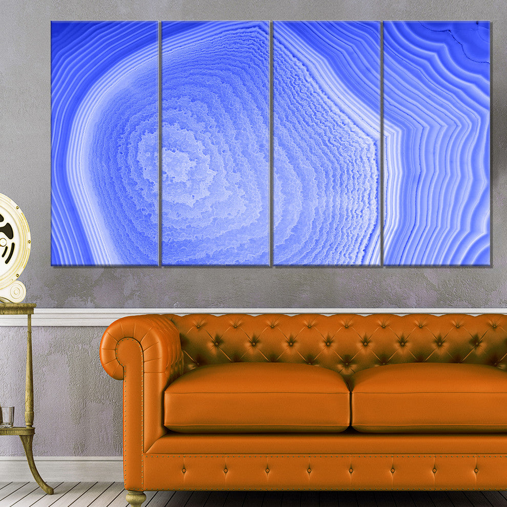 Dark Blue Agate Structure, Abstract Canvas Art Print, 48"x28", 4 Panels