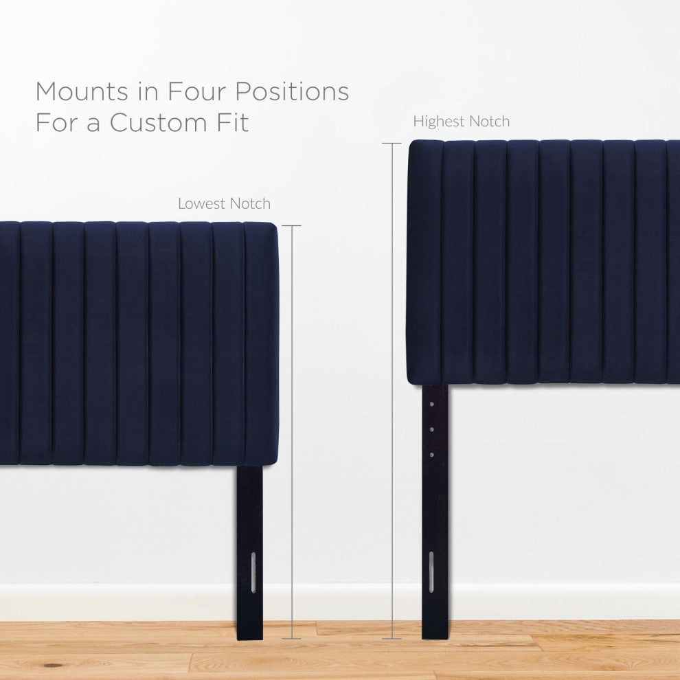 Contemporary Modern Bedroom Twin Size Headbaord, Velvet Fabric, Navy Blue