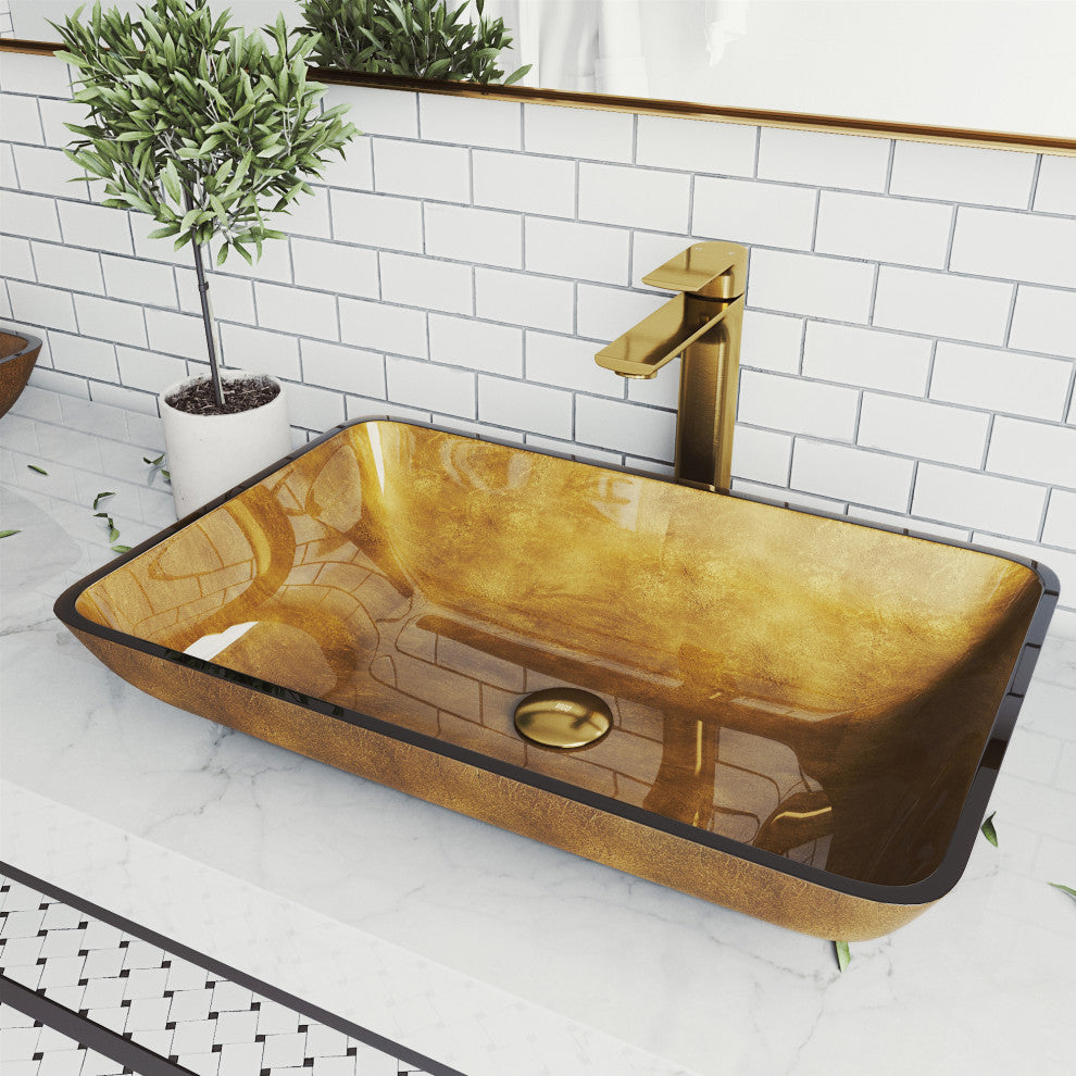 Donatello 22"L x 14"W Glass Vessel Sink and Norfolk 11"H Faucet Set