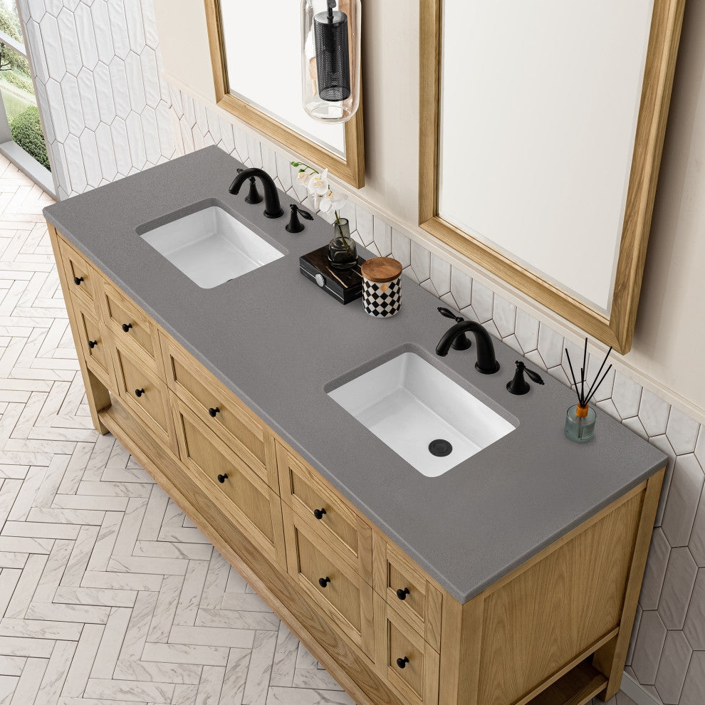 Breckenridge 72" Double Vanity, Light Natural Oak, 3CM Grey Expo Top