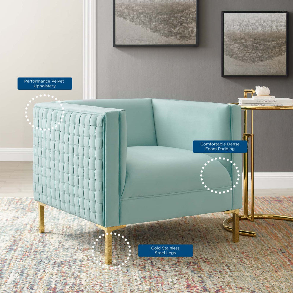 Armchair Accent Chair, Velvet, Blue, Modern, Living Lounge Hotel Hospitality