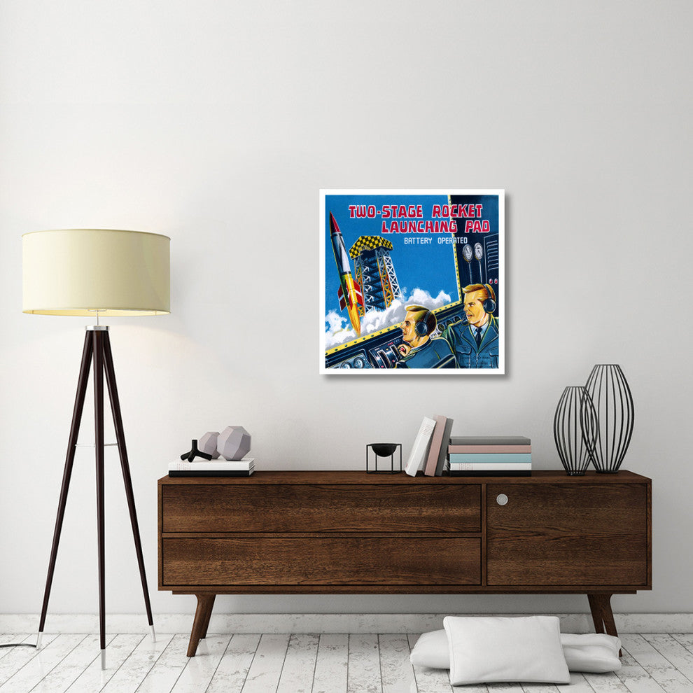 "Two-Stage Rocket Launching Pad" Digital Paper Print by Retrorocket, 32"x32"
