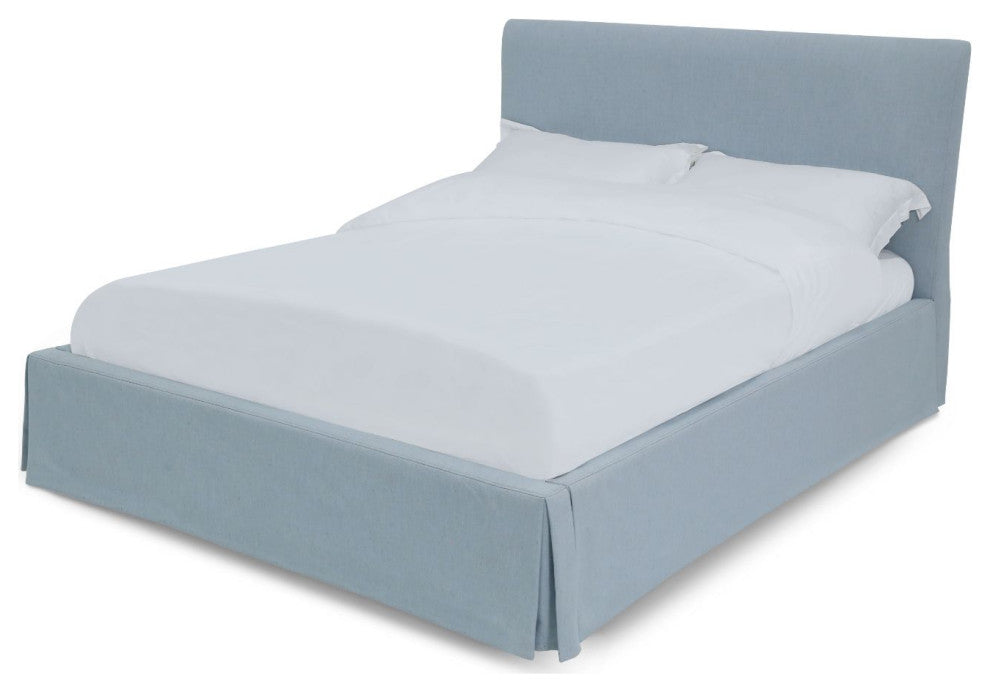Modus Shelby Full Upholstered Skirted Storage Panel Bed in Sky