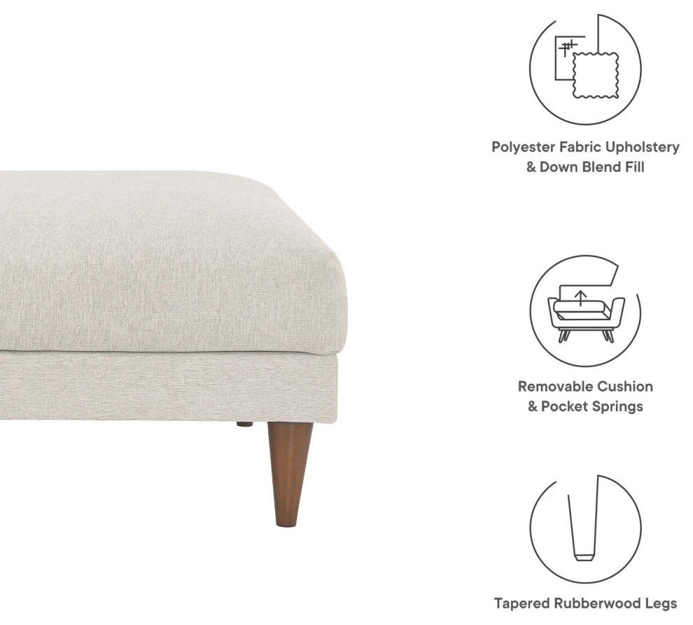 Zoya Down Filled Overstuffed Ottoman - Ivory Fabric