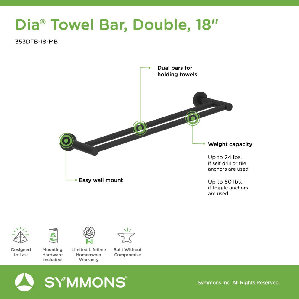 Dia Double Towel Bar, Matte Black