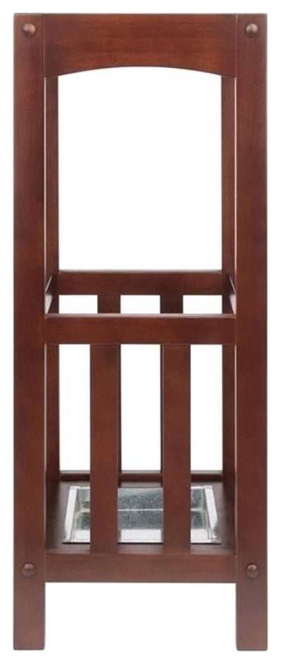 Pemberly Row Transitional Solid Wood Umbrella Stand with Tray in Walnut