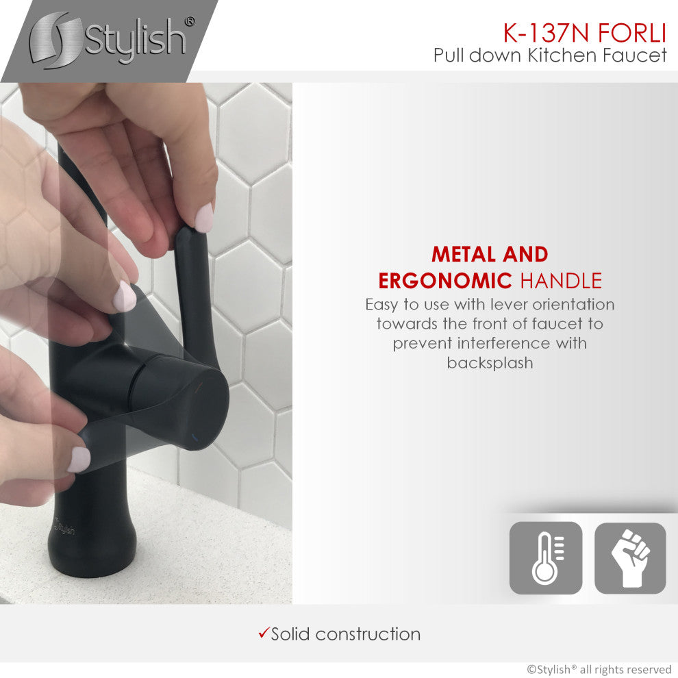 STYLISH Single Handle Pull Down Matte Black Kitchen Faucet