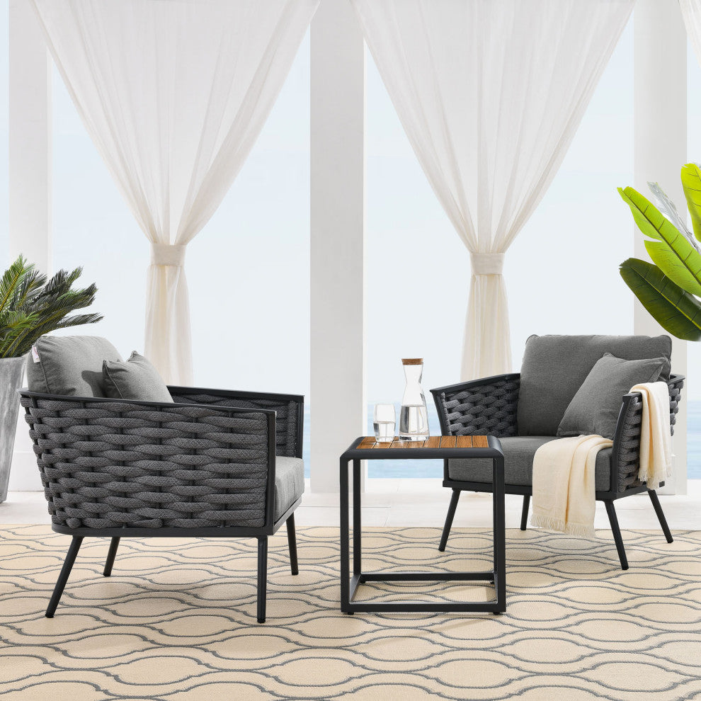 Lounge Chair Table Set, Gray, Aluminum, Modern, Outdoor Patio Hospitality