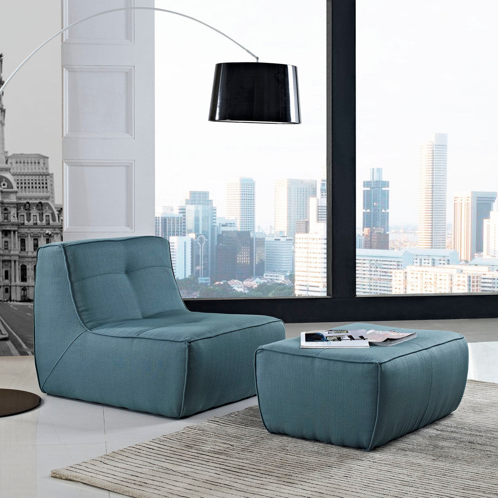 Modern Contemporary Living Room 2-Piece SetArmchair and Ottoman Set Blue