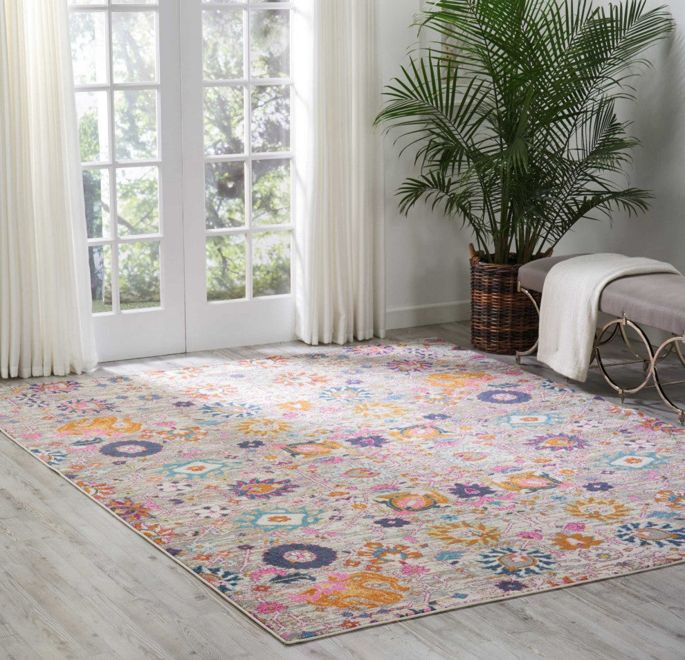 8 x 10 Gray and Pink Distressed Area Rug