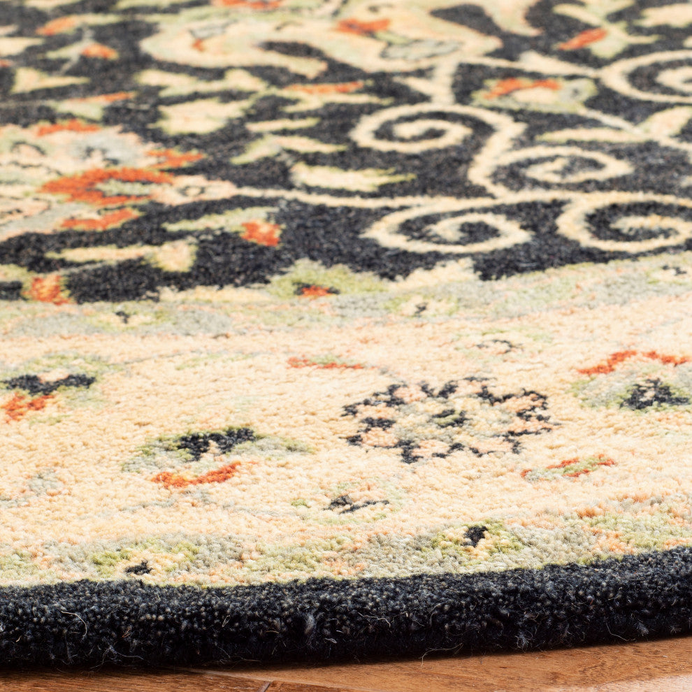 Safavieh Antiquity Collection AT21 Rug, Black, 8' Round