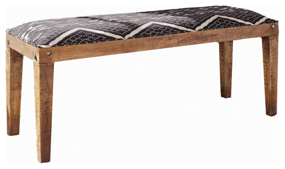 Rectangular Upholstered Bench, Natural and Navy