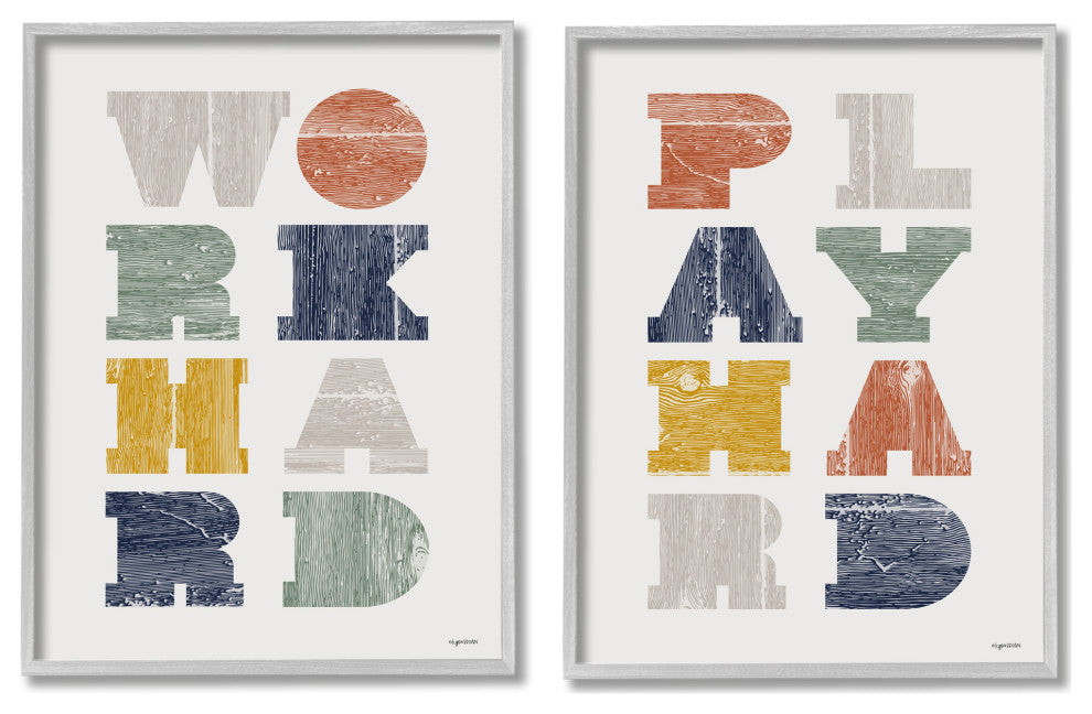Work Hard Play Hard Phrase Children's Block Typography,2pc, each 24 x 30